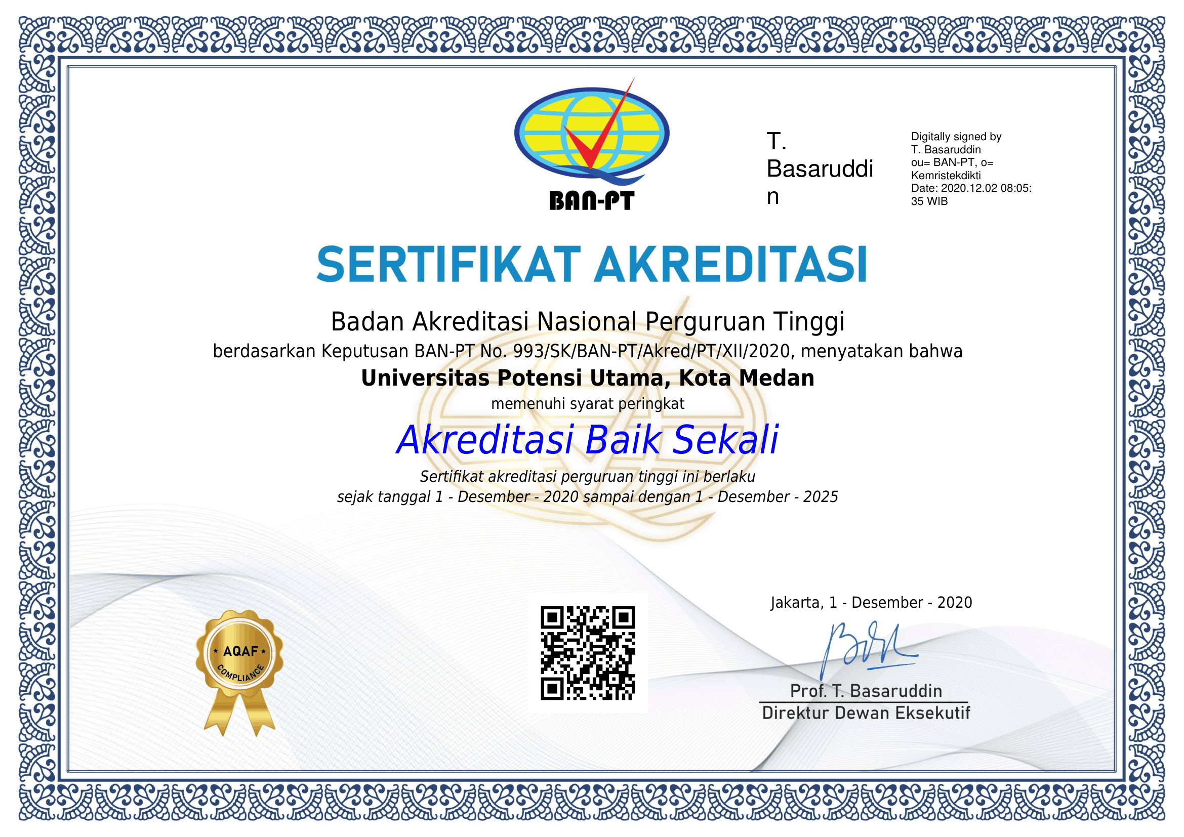 Sertifikat Akreditasi Universitas Tahun 2020 - 2025